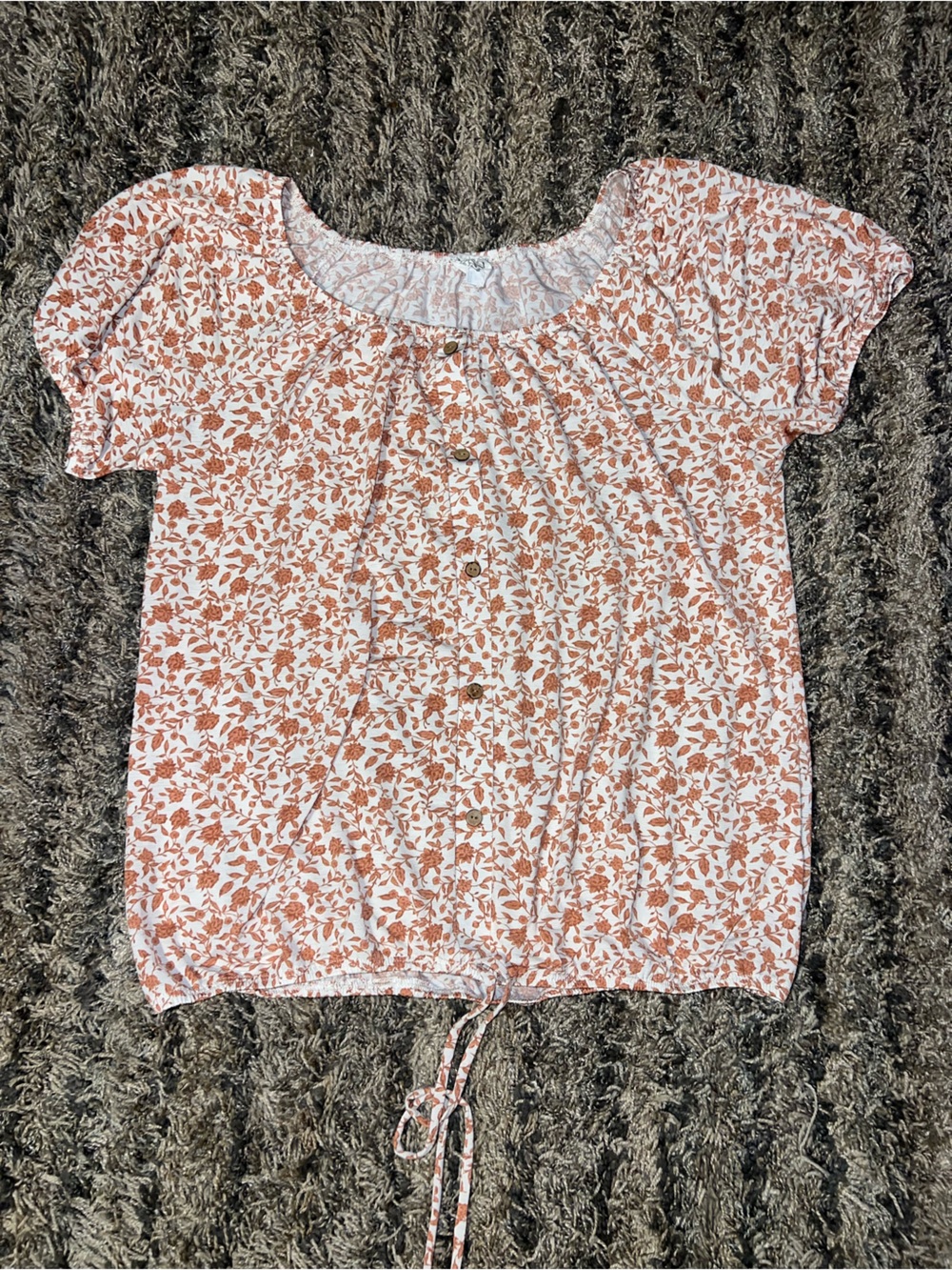 NAIF White and Rust Floral Button-Front Women's Top